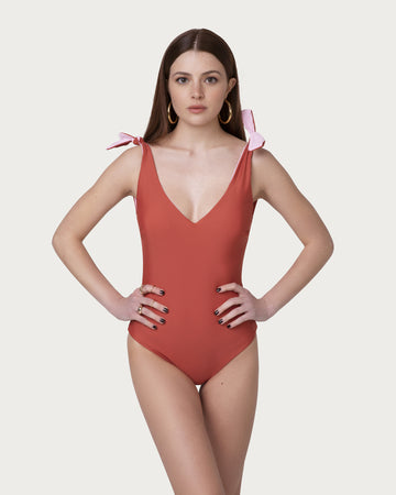 Costume intero reversibile Rosa/Terracotta sostenibile