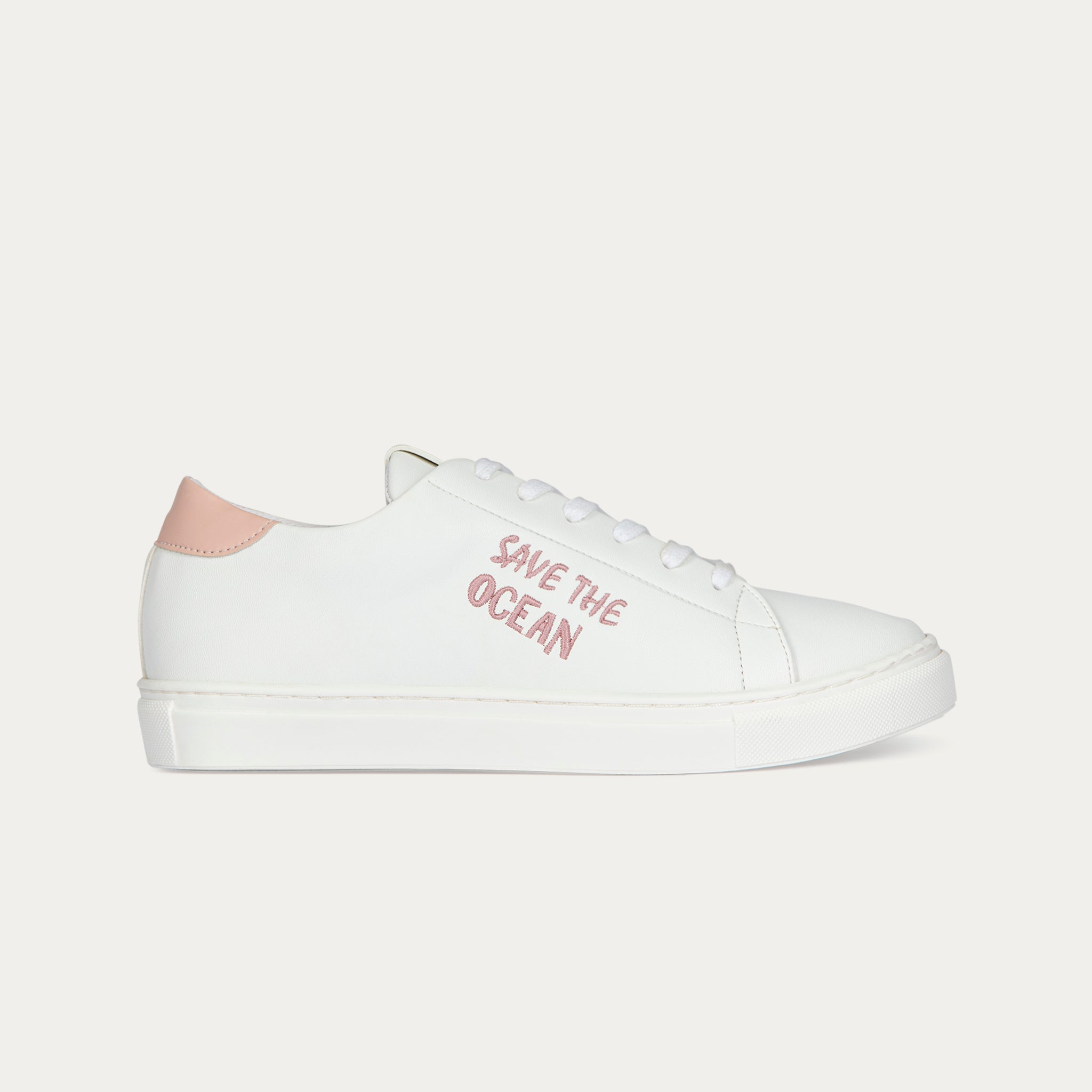 Sneakers Save the ocean bianco rosa, vegane ecologiche