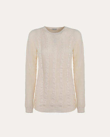 Maglione girocollo con treccia in cotone organico crema